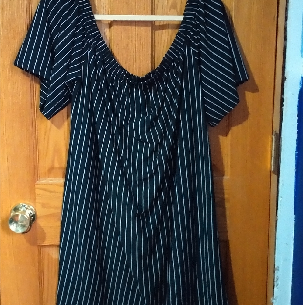 Cute off the shoulder pinstripe dress